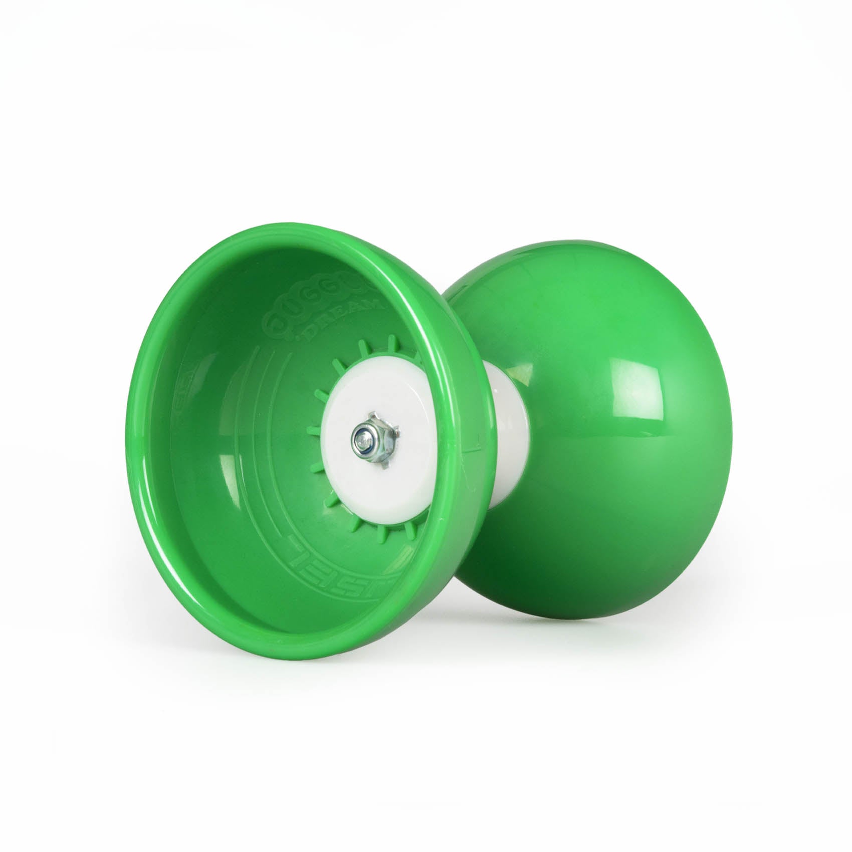 Juggle dream carousel diablo in green laying down at an angle