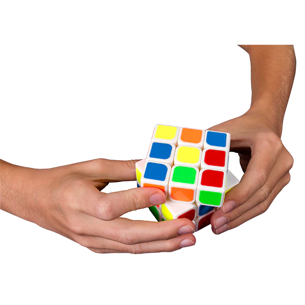 Quick cube being held by two hands on a white background