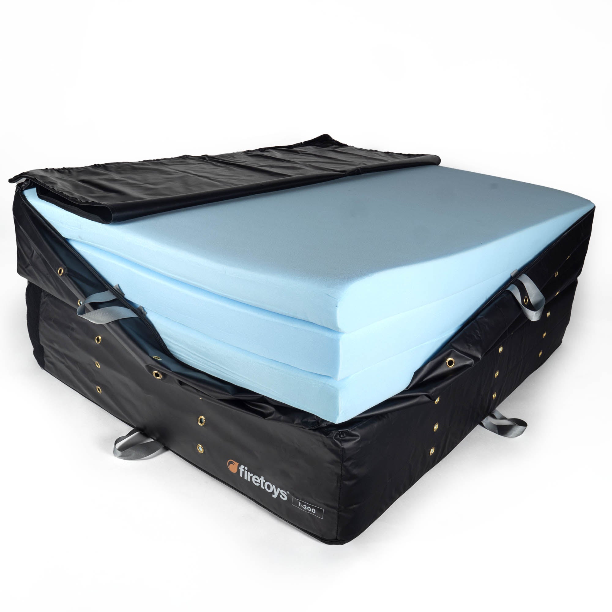 crash mat folded with foam layers visible
