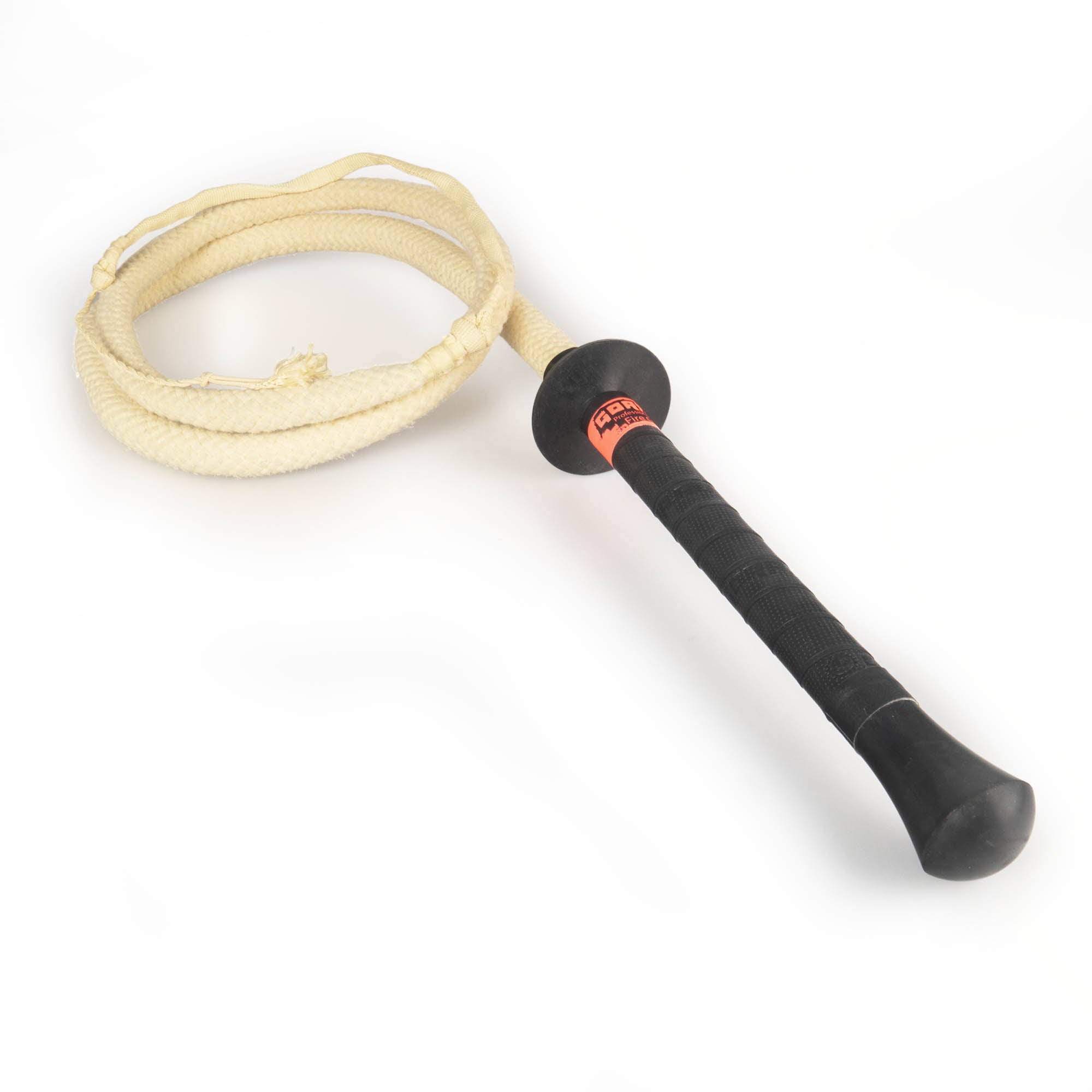 Gora fire whip laying flat with whip coiled up