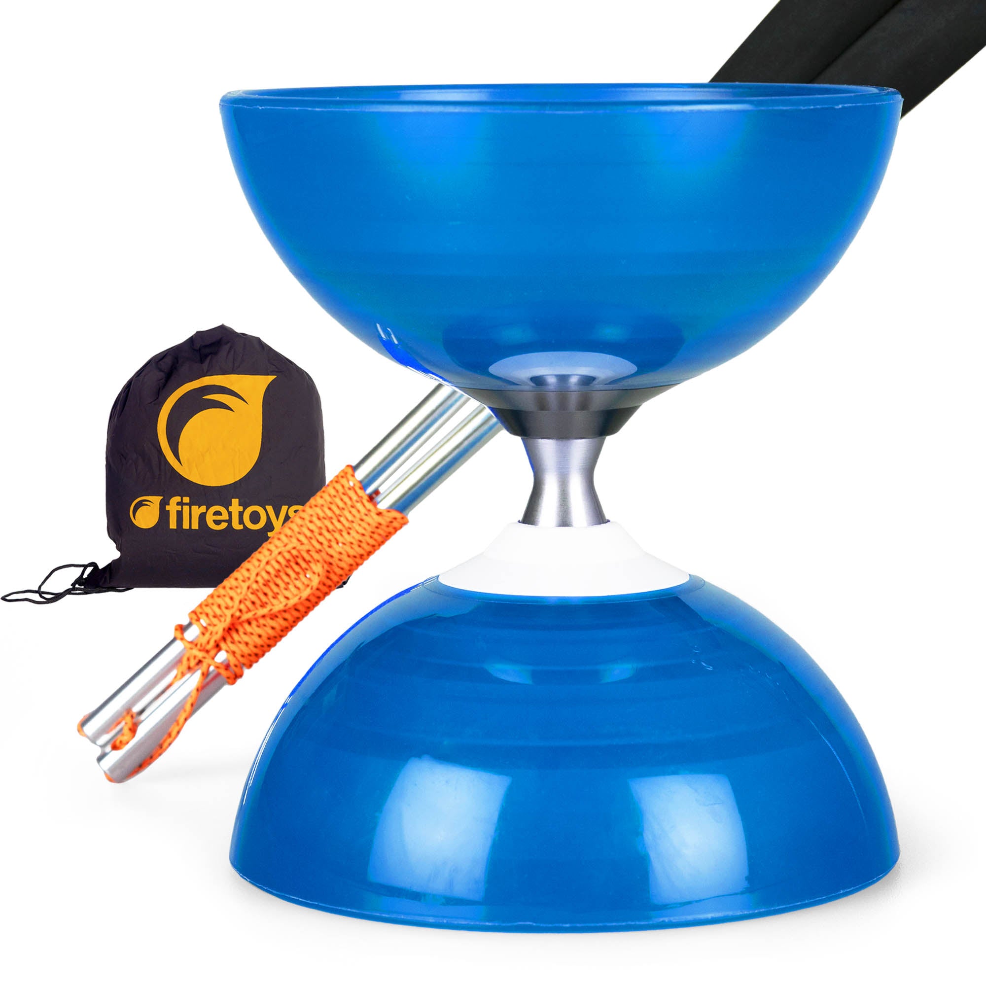 blue diabolo with sticks and bag