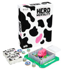 Board game set with 'HERD MENTALITY' packaging and components on a white background