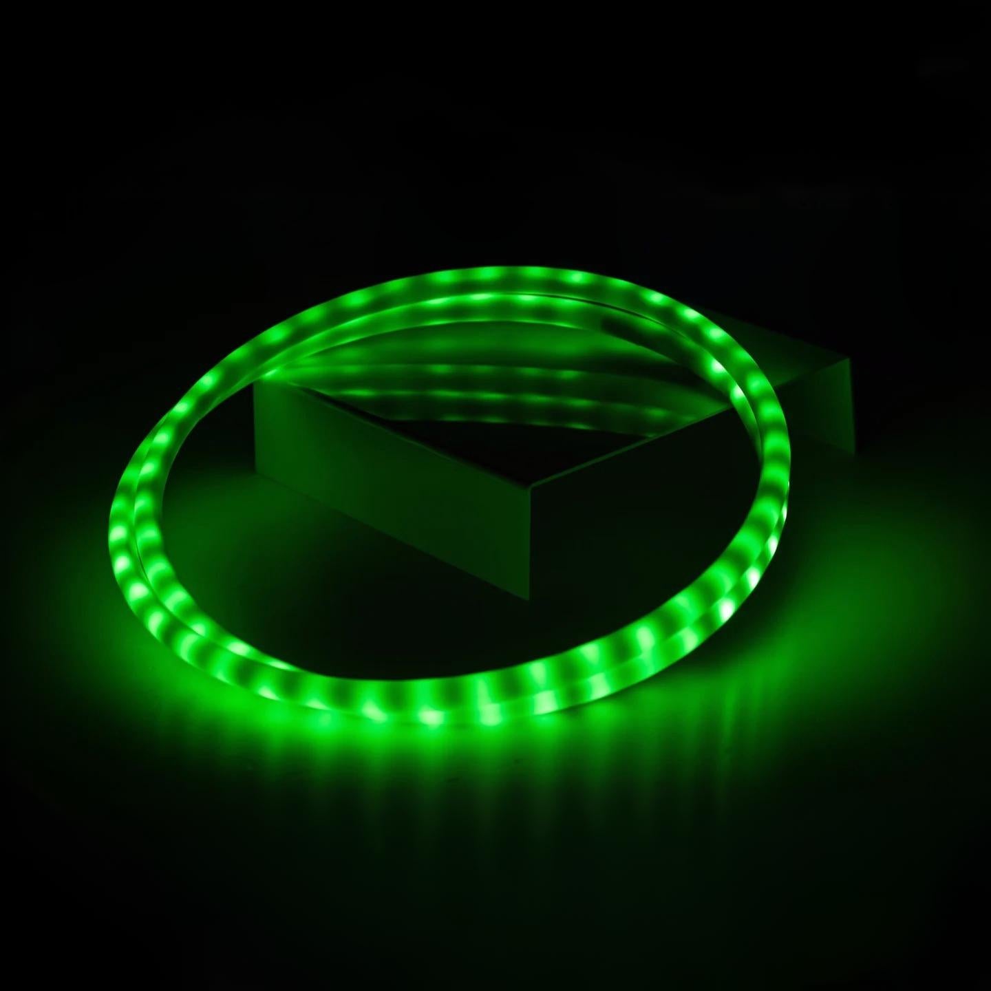 Green LED hoop on a black background