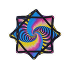 Colourful spiral design spinning cloth on a white background