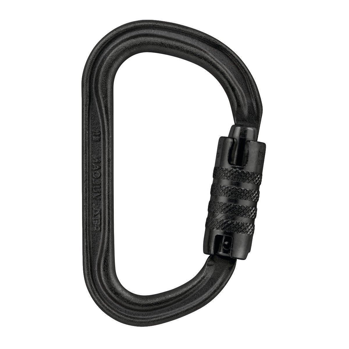 Black  vulcan carabiner on a white background