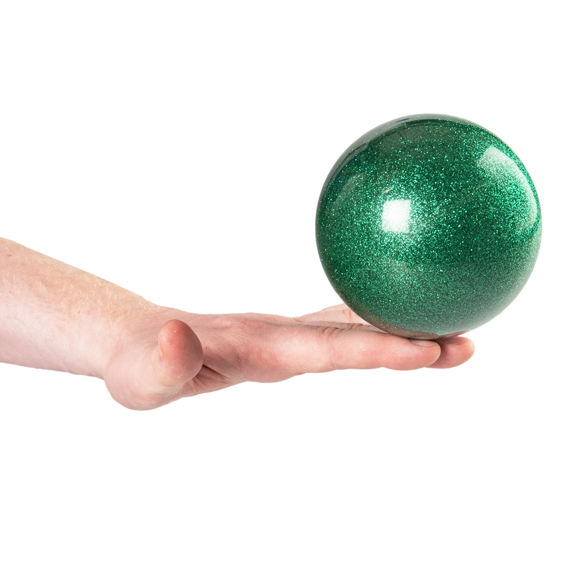 Green glitter ball on green background