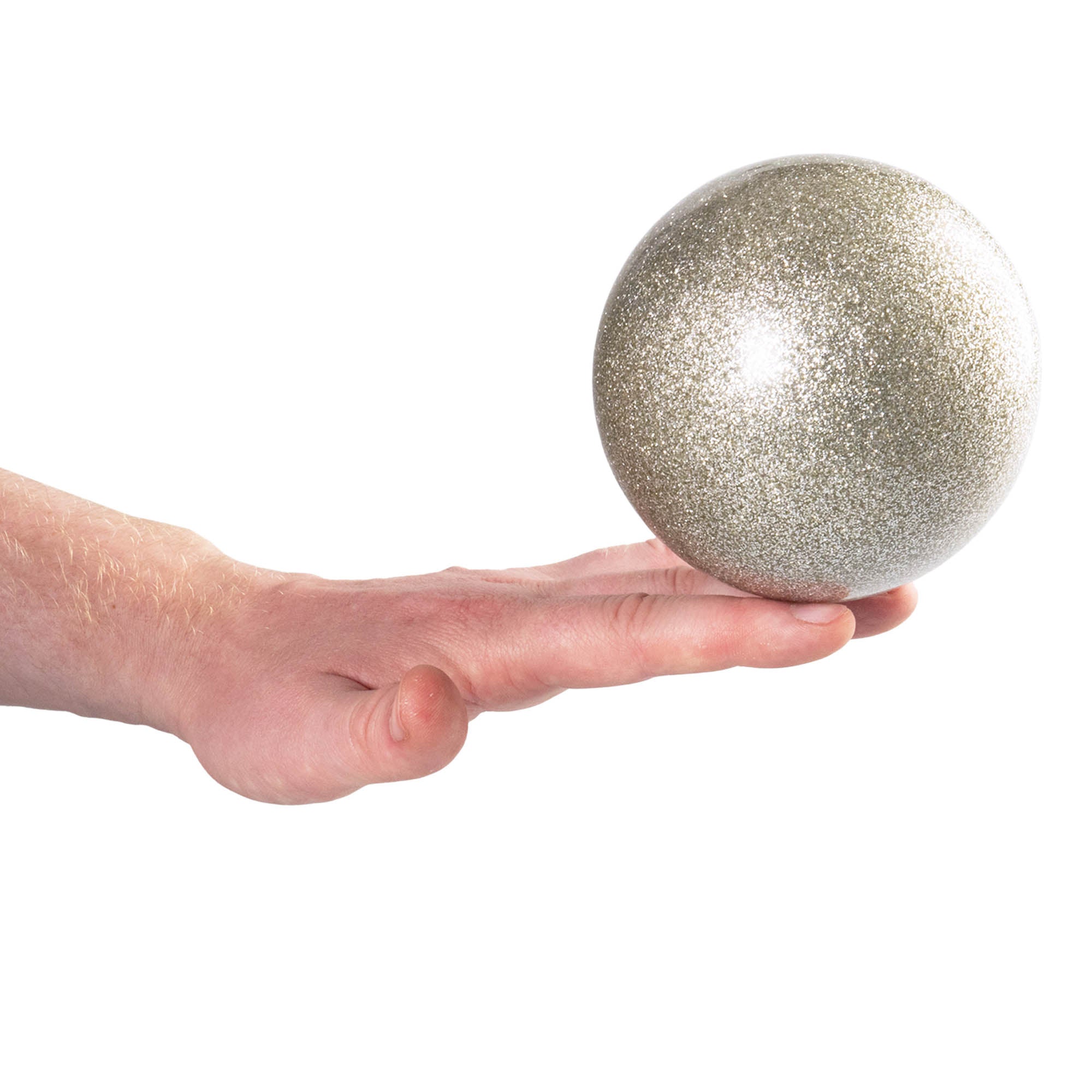 Silver glitter ball on hand