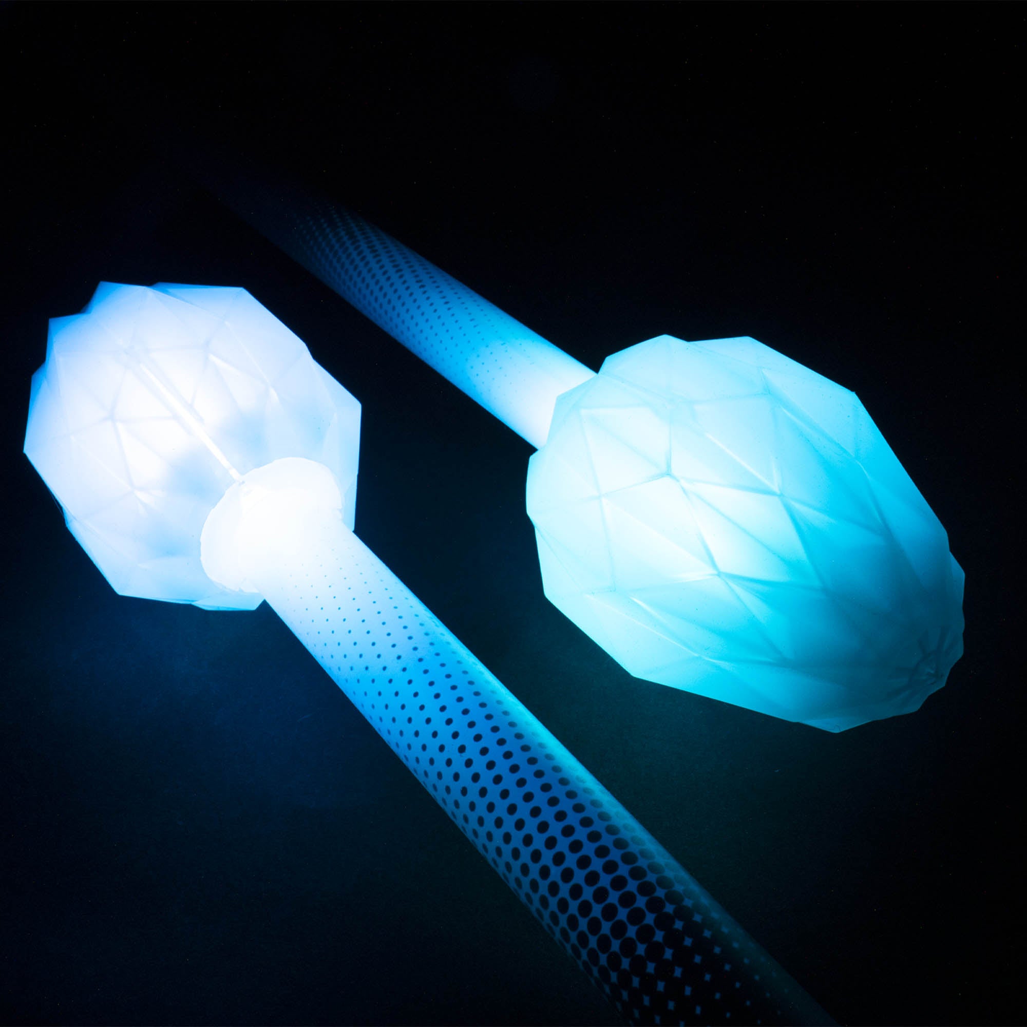 Glowing blue ends on a black background