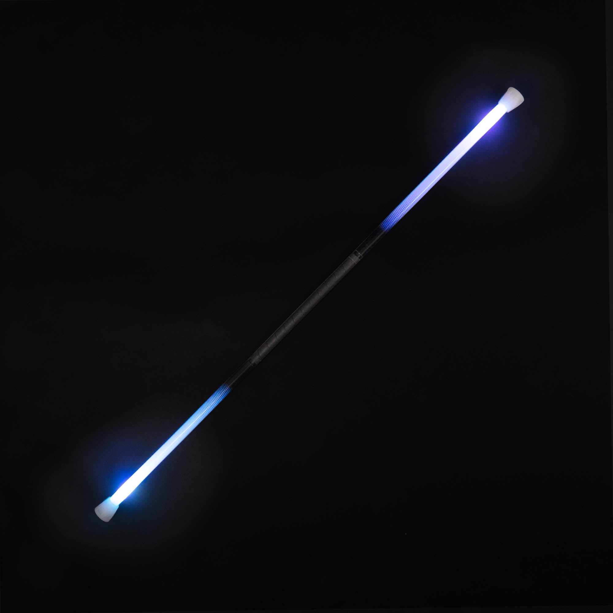 Full length LED staff lit on black background