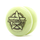 yoyo with glow-in-the dark body and black writing on the side