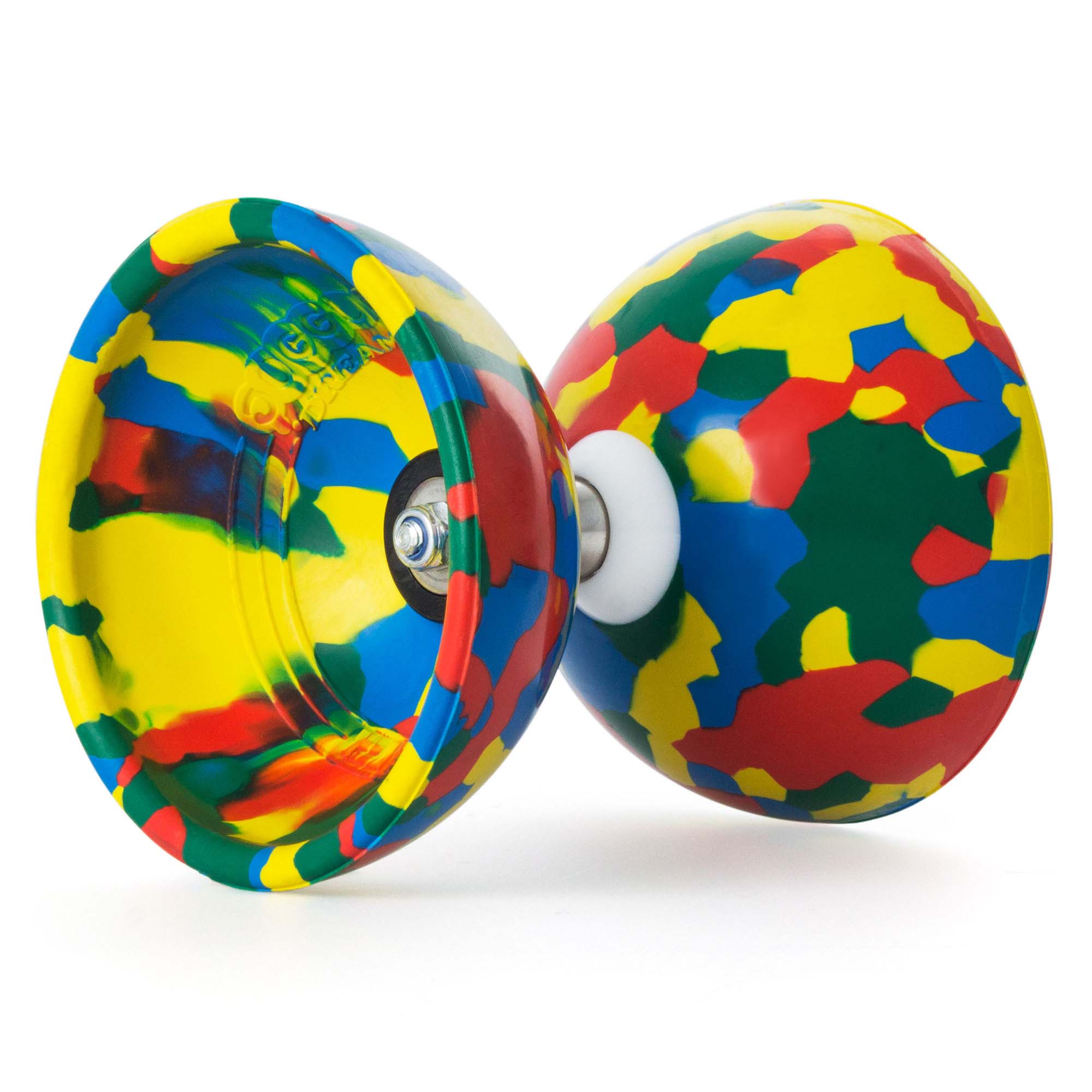 Four coloured diabolo on it's side