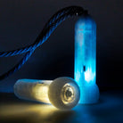 a pair of capsule handles glowing, you can see the button is recessed