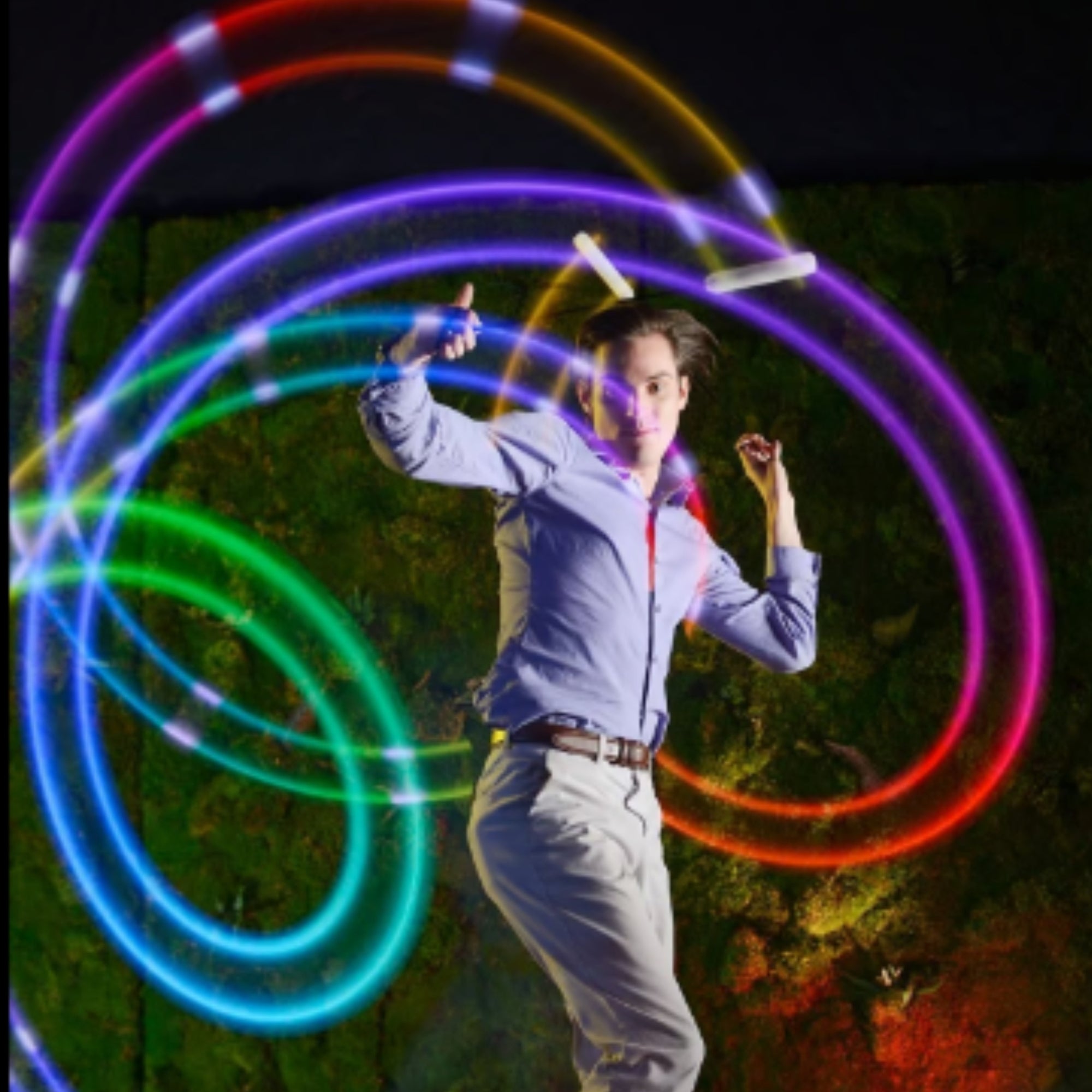 crystal poi spinning with light trails
