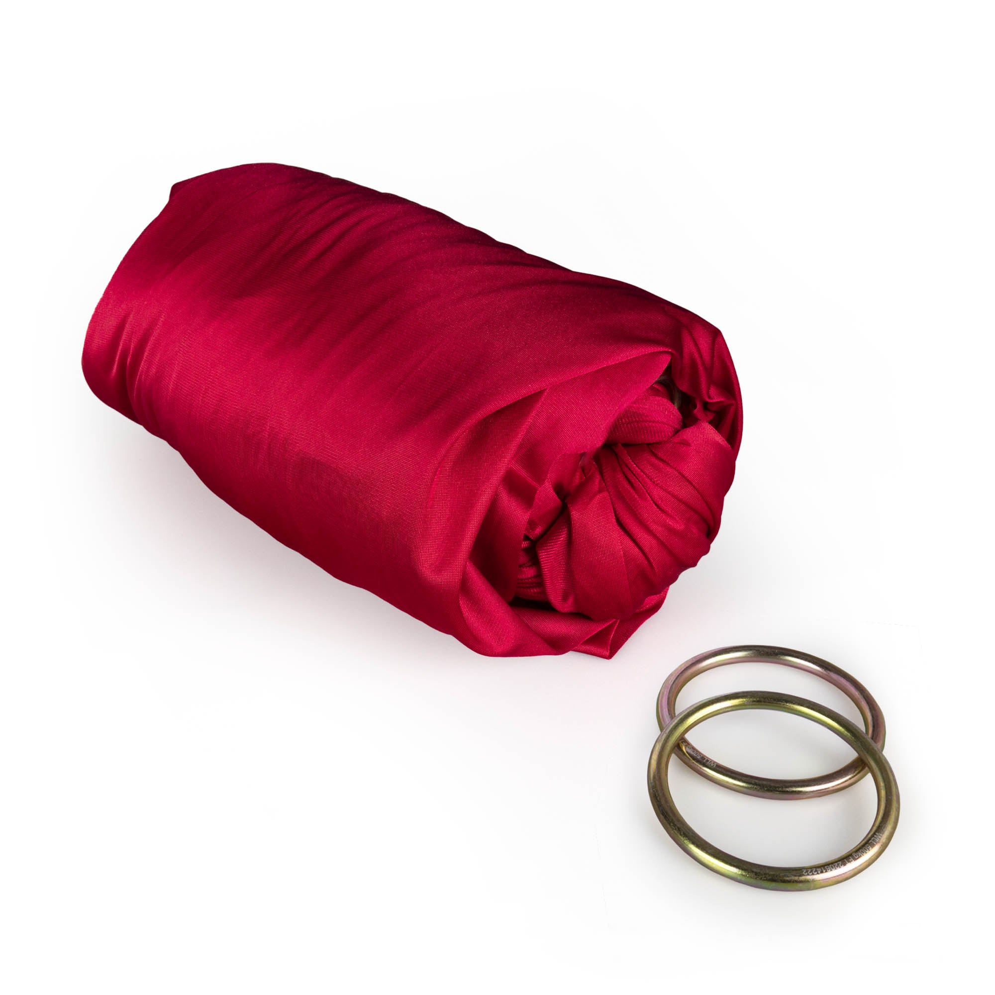 Maroon yoga hammock with O rings detached