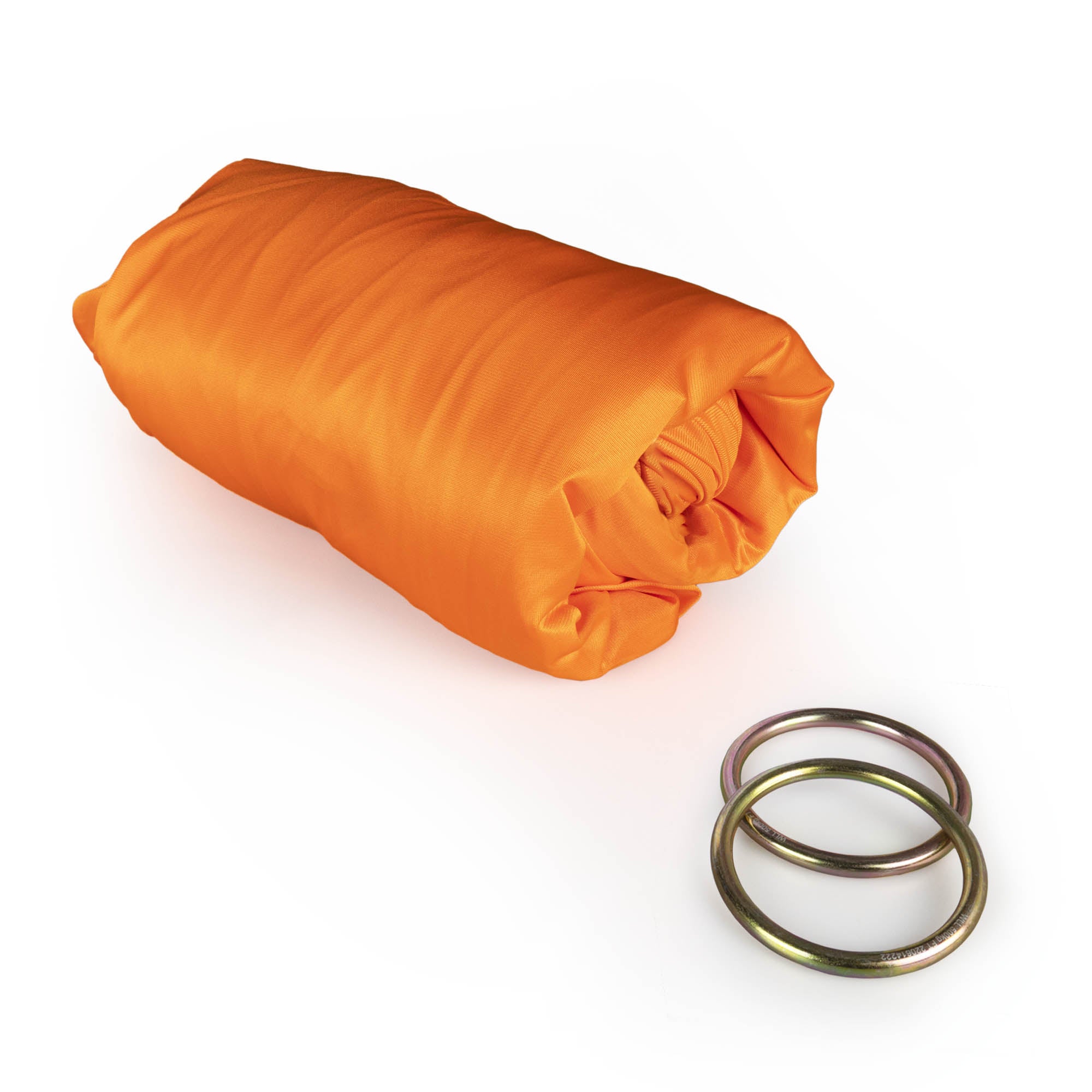 Orange yoga hammock with O rings detached