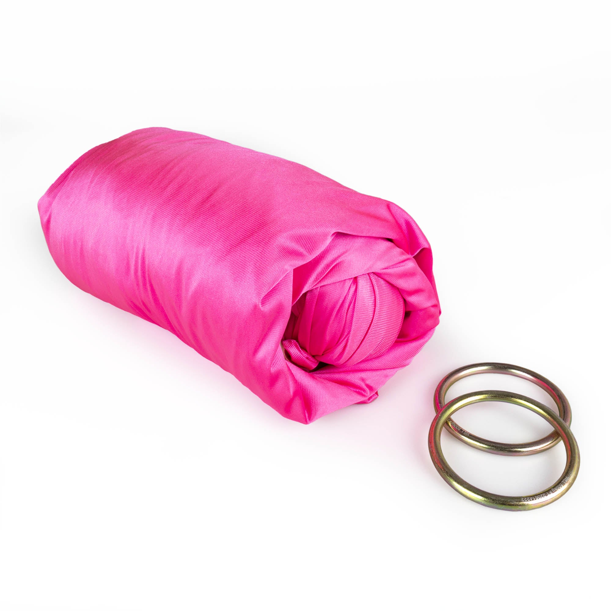 Pink yoga hammock with O rings detached