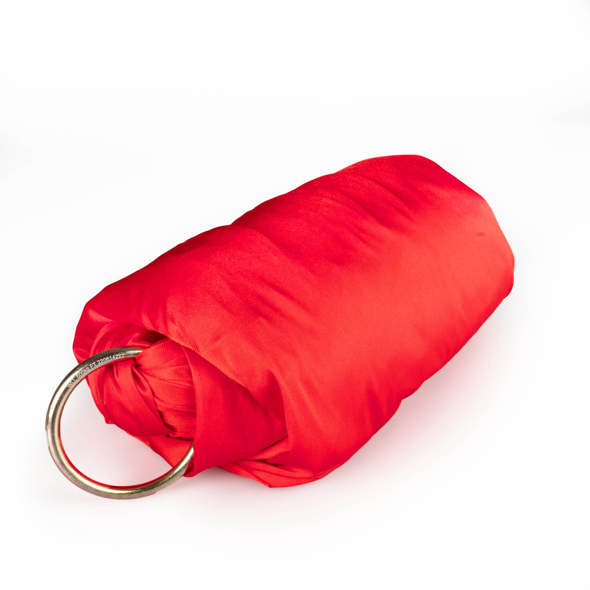 Red yoga hammock with O rings attached