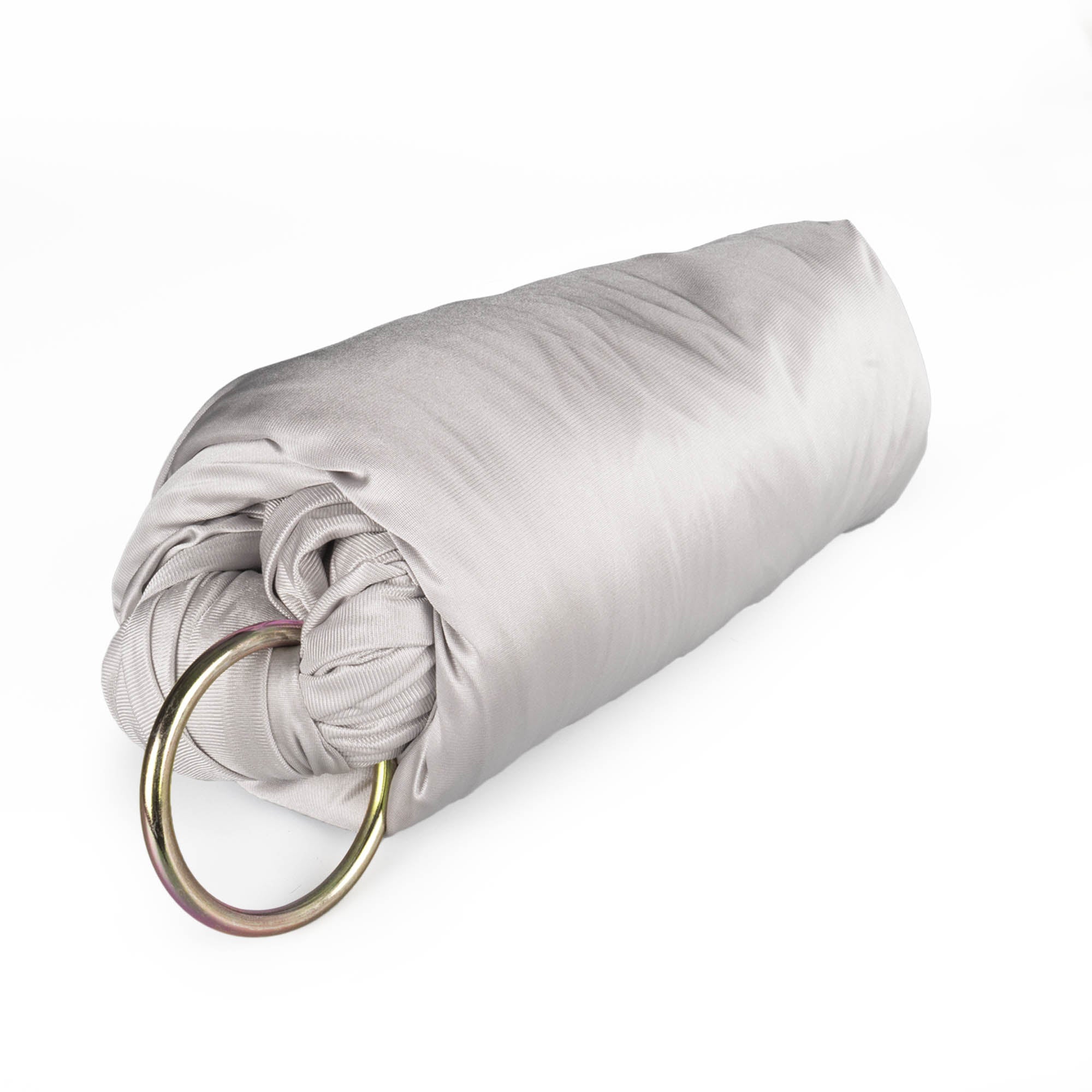 Silver yoga hammock with O rings attached