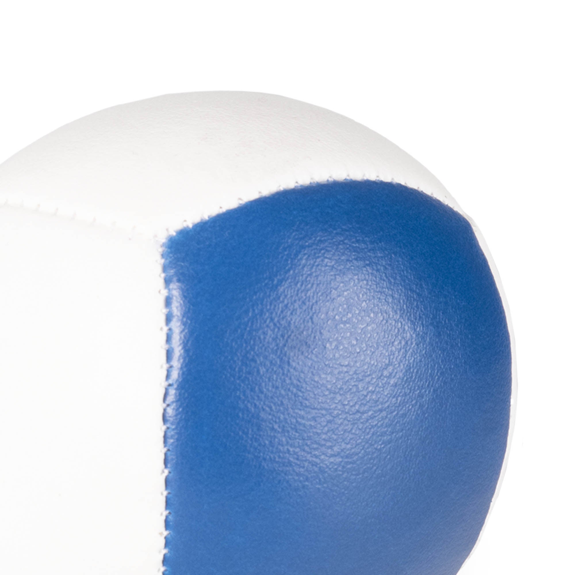 Firetoys 110g thud juggling ball, close up stitching blue/white