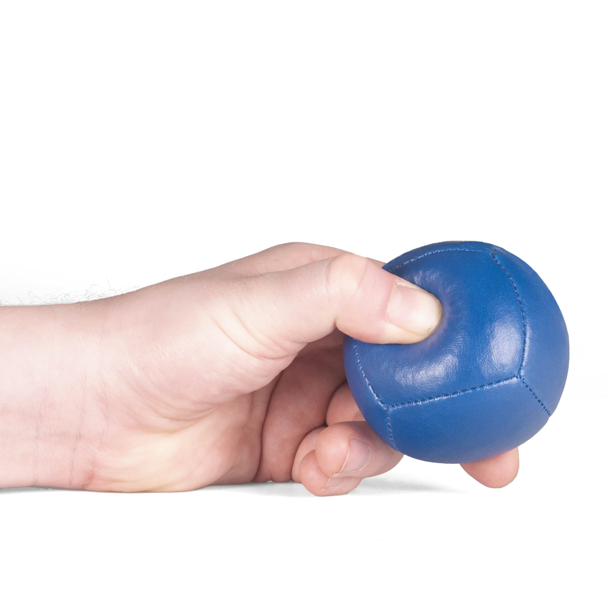 Firetoys blue 110g thud juggling ball being squeezed