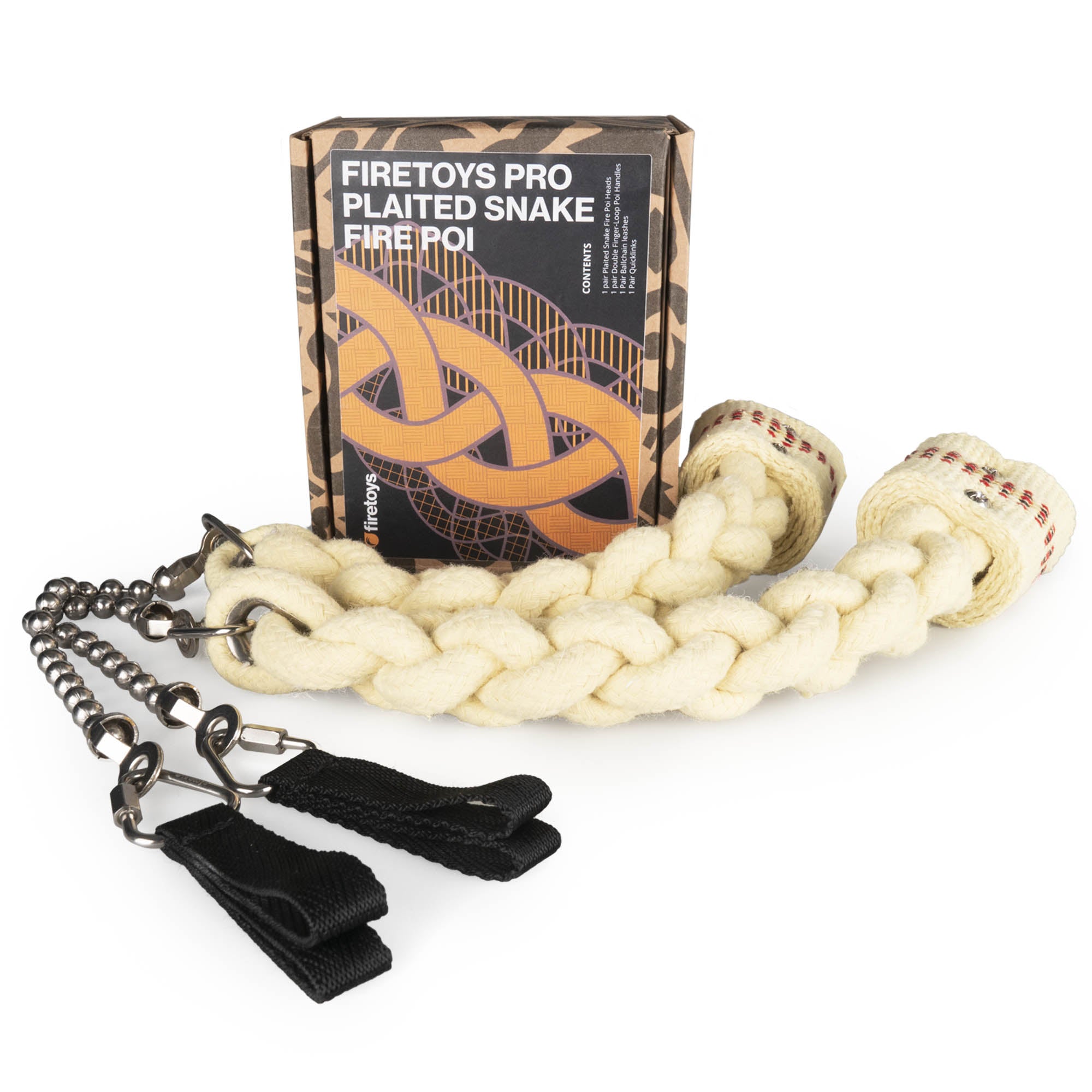 Plaited 24" snake poi in front of box