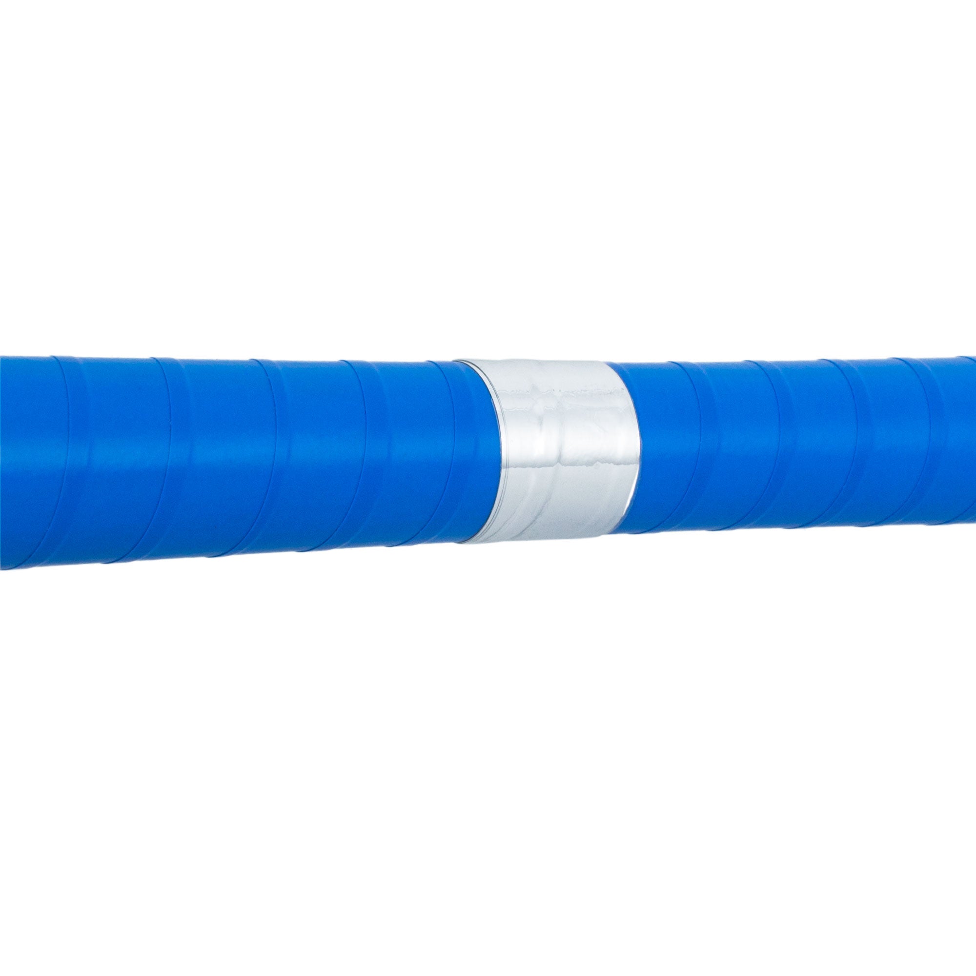 tapered centre point of fire devilstick marked with silver tape on blue tape