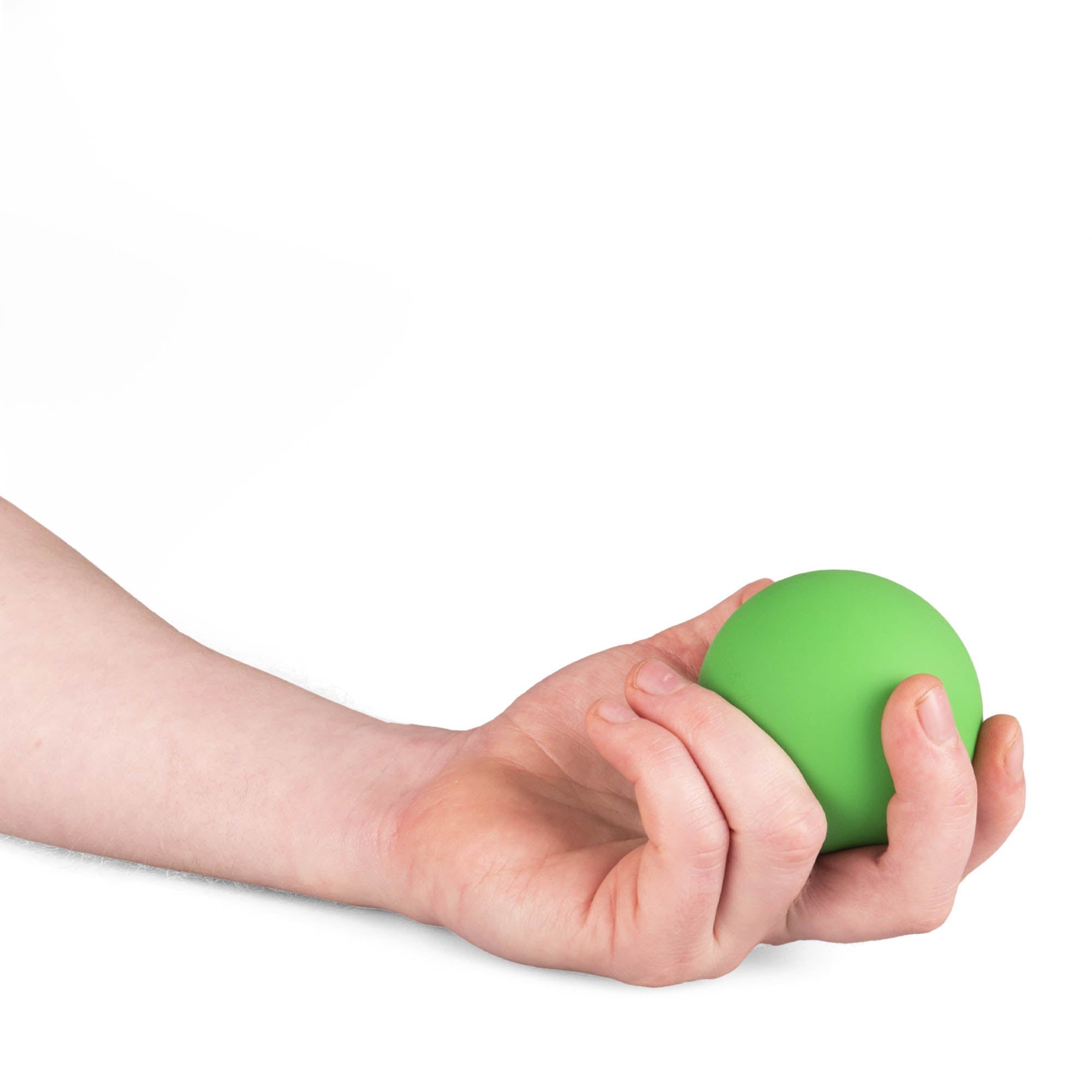 Single green Mr Babache russian juggling ball in hand