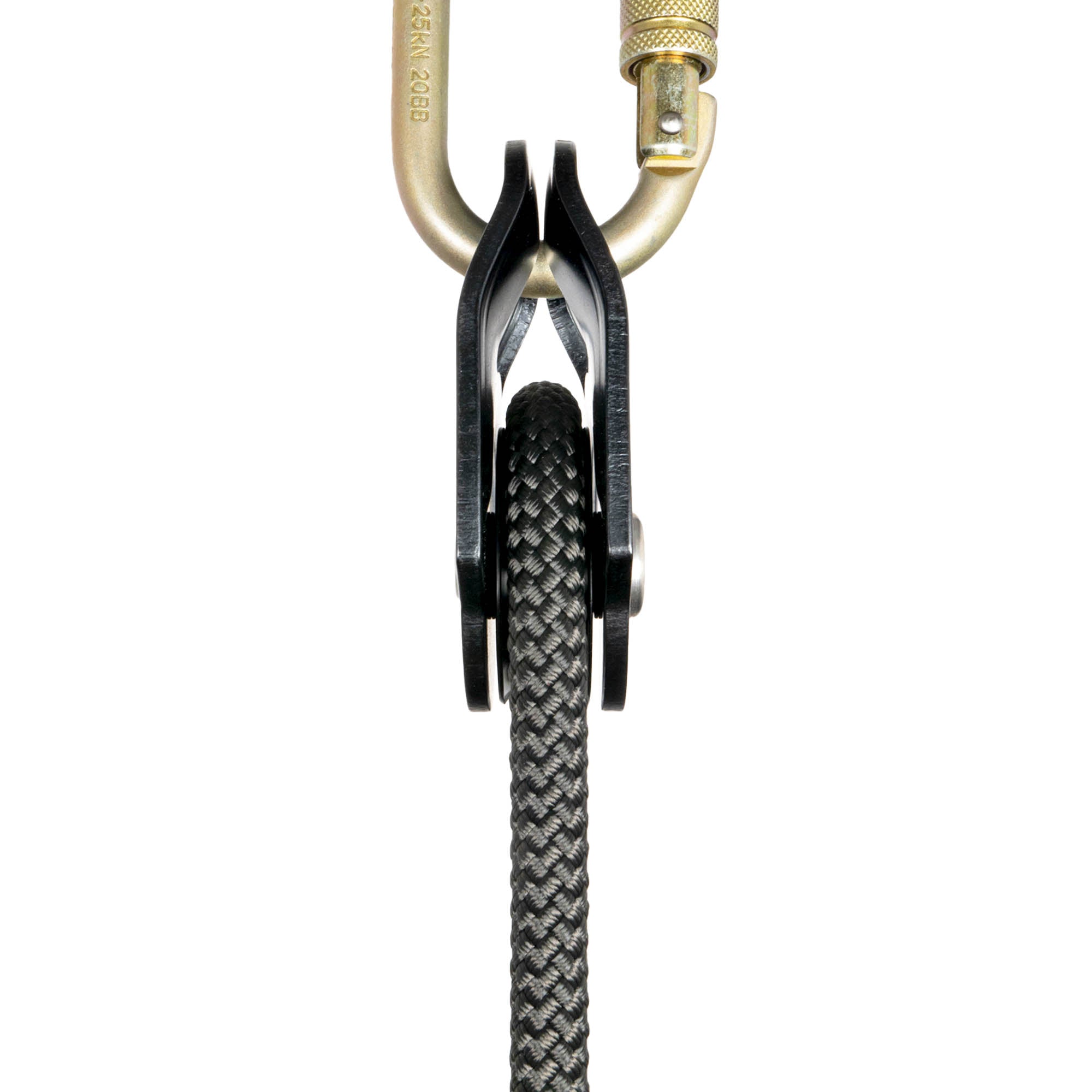 Petzl rescue pulley attached to carabiner