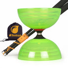 Green diablo with black hand sticks and firetoys bag