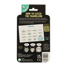 Card game packaging for 'How to Catch the Chameleon' with text and graphics on a white background