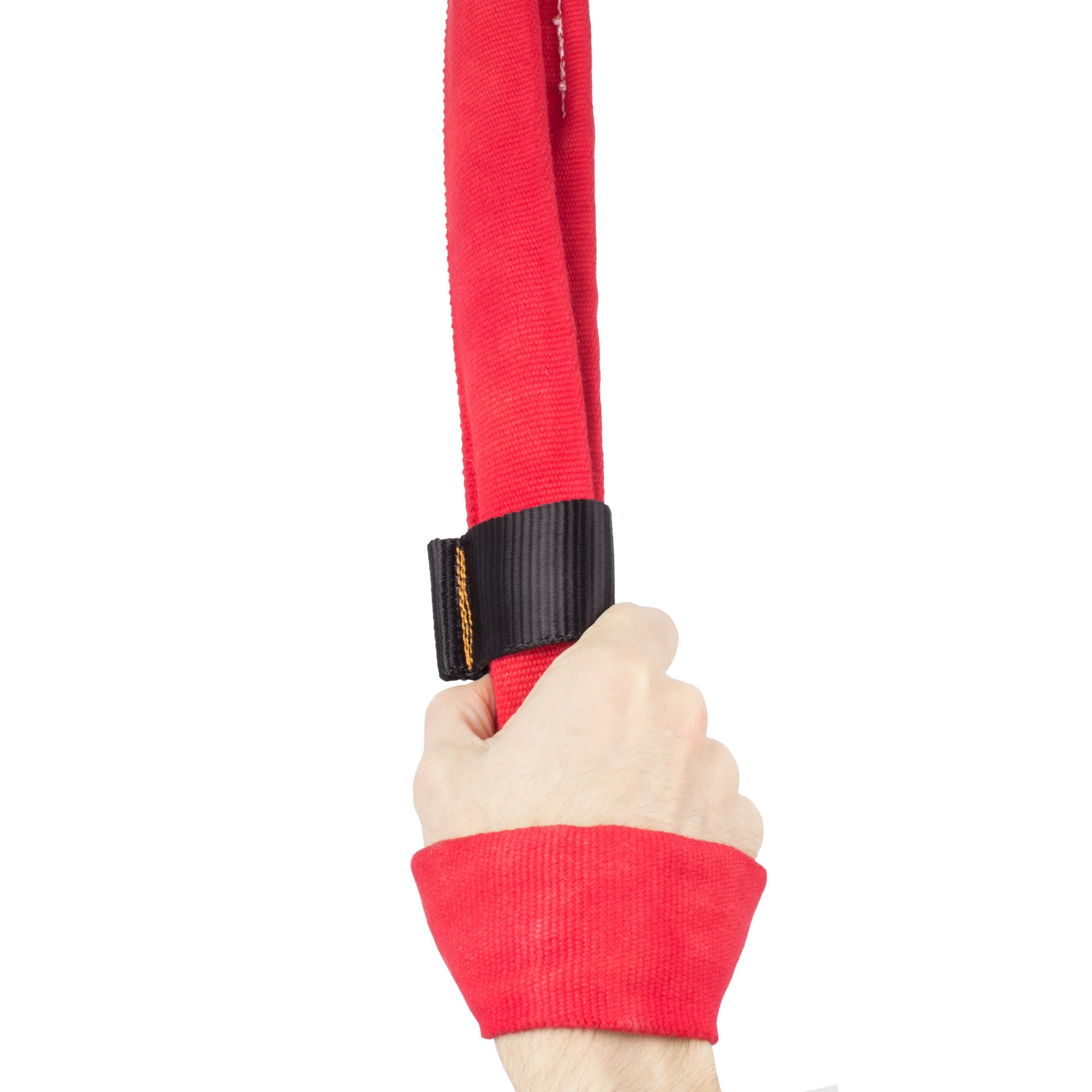 Hand holding a red strap 