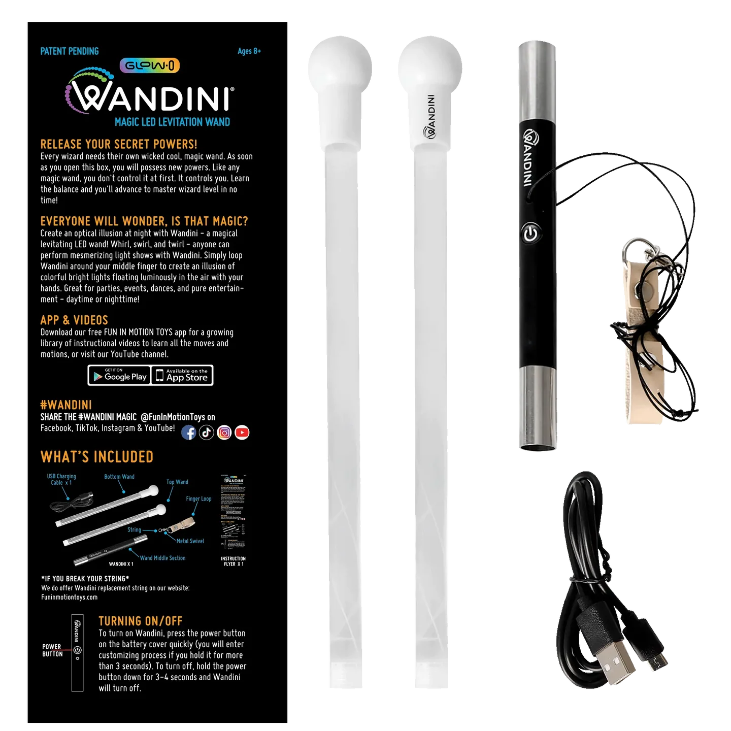 Wandini components next to back of box with information